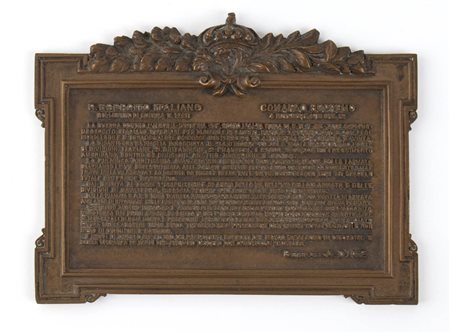 Placca in bronzo 16,5x12 Bollettino della vittoria di Armando Diaz. Ottime...