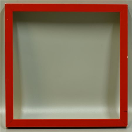 CORNICE IN LEGNO rosso lucido, completa di vetro cm 31,5x31,5, luce cm 29x29...