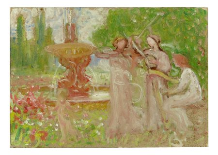 Adolfo De Carolis [cerchia di], Donne musicanti e fontana. 1900 circa.
