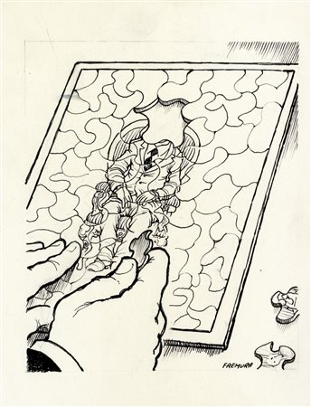 Alberto Fremura, Lotto composto di 10 vignette umoristiche per quotidiani. 1978-91.