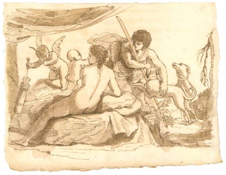 Maestro italiano, Venere e Adone, fine XVIII secolo, penna a inchiostro...