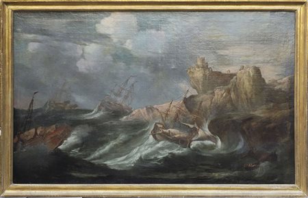 Seguace di Francesco Fidanza (1747 -1819), Marina in tempesta, XVIII - XIX...