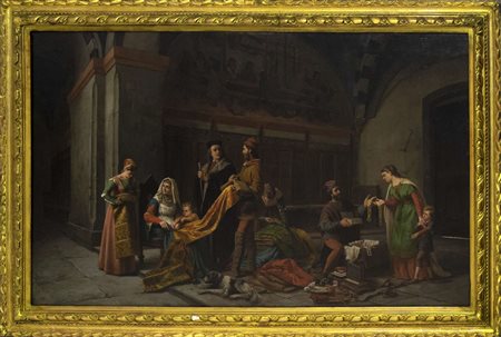 Lodovico Raymond (Torino 1825-1898), La trattativa, XIX secolo, olio su tela,...
