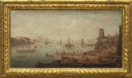 Hendrik Frans Van Lint (Anversa 1684 – Roma 1763), Veduta di porto, XVIII...