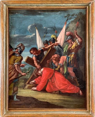 Maestro veneto, Episodio della Via Crucis, XVIII secolo, olio su tela, cm...