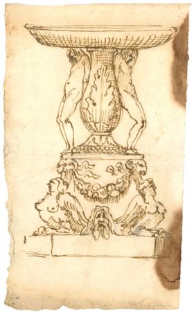 Maestro neoclassico, Studio per una fontana, prima metà XIX secolo, penna a...