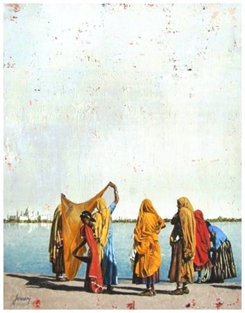 MASSIMO FERRARI Livorno 1955 Donne sulla riva 2013 Olio su tela 50 x 40....