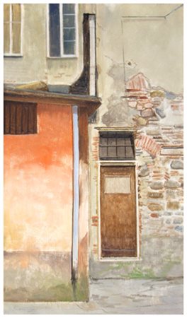 LUIGI BIANCHI Bologna 1911 – 1994 Senza titolo (Casa Rossa, porta) 1986 Olio...