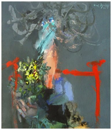 ERCOLE PIGNATELLI Lecce 1935 Donna su sedia rossa 1962 Olio su tela 65 x 55....