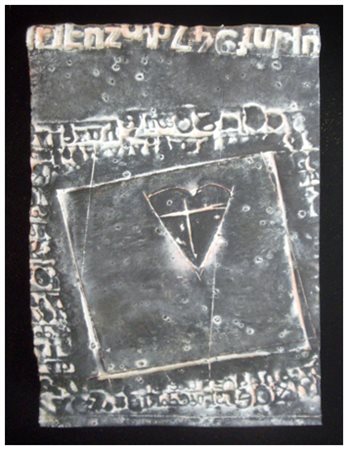 GIORGIO CELIBERTI Udine 1929 Pagine chiuse Terracotta policroma 18 x 28. Sul...