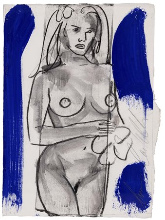 LUCIANO CASTELLI (Lucerna, 1951 - ) Figura tecnica mista su carta a mano cm...