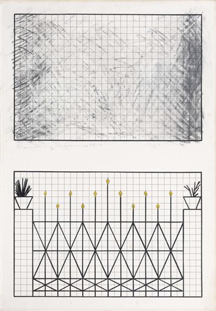 ALDO MONDINO (Torino, 1938 - 2005) Cancello 1963 tecnica mista su cartoncino...