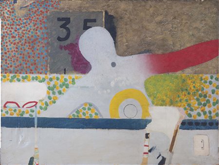 FRANCO SARNARI (Roma, 1933 - 2022) All' M.K.S. 1965 olio su tela cm. 60x75...