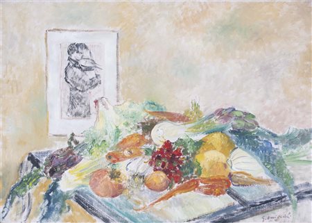 GIOVANNI OMICCIOLI (Roma 1901 - 1975, - ) Violinista e verdure 1961 olio su...