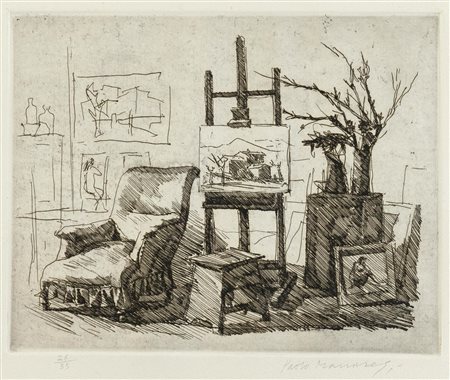 Paolo Manaresi (Bologna 1908 - 1991), “Scena d’interno”.