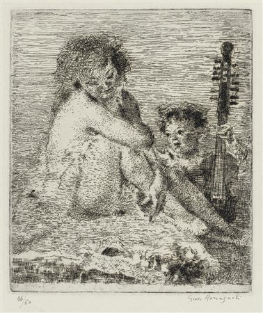 Giovanni Romagnoli (Faenza 1893 – Bologna 1976), “Nudo seduto con putto”.