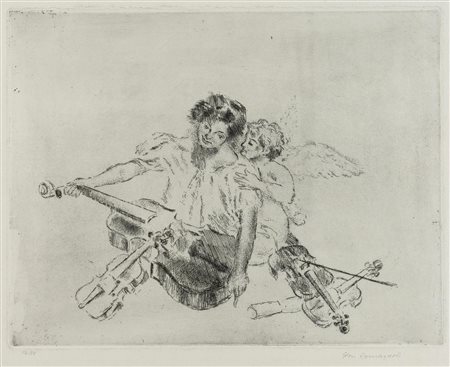 Giovanni Romagnoli (Faenza 1893 – Bologna 1976), “Donna con putto e violini”.