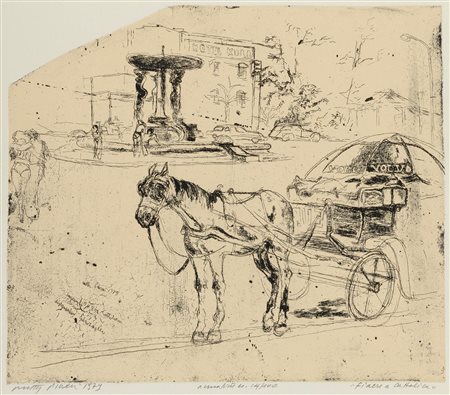 Walter Piacesi (Ascoli Piceno 1929), “Fiacre a Cattolica”, 1979.