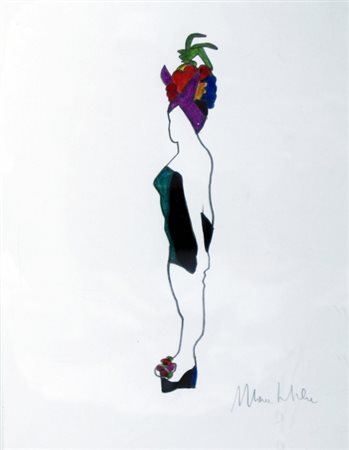 LODOLA MARCO (Dorno Pavia 1955) "Donna con cappello di frutta" Tecnica mista...