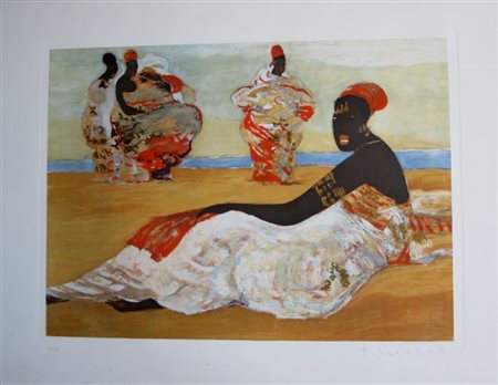 FIUME SALVATORE (Comiso 1915 - Canzo 1997) "Somale" Litografia su carta cm....