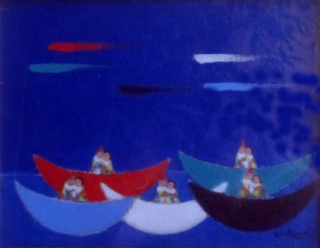 POZZI WALTER (Milano 1911 - Milano 1989) "Regata di innamorati" Olio su tela...