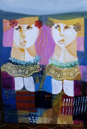 DI CARLO VITTORIO (San Marco in Lamis 1943) "Le amiche" Olio e collage su...