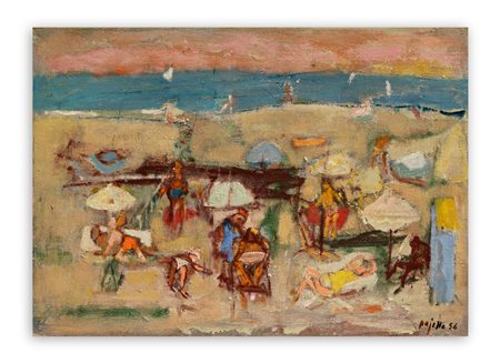 GUIDO PAJETTA (1898-1987) - Spiaggia affollata, 1956