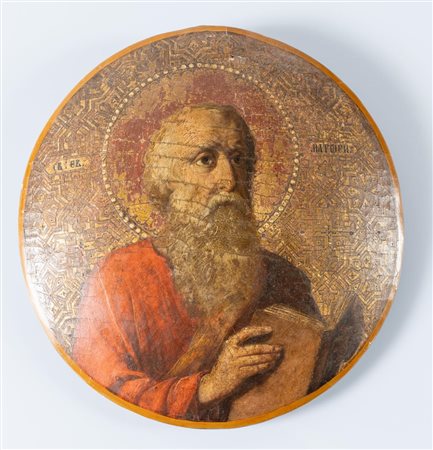 Arte ortodossa, XVIII secolo, Icona rotonda raffigurante santo, probabilmente evangelista,