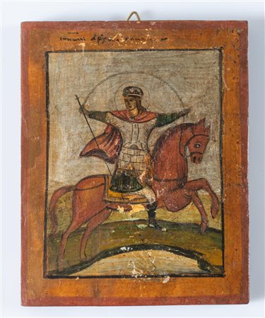  Arte ortodossa, inizi XIX secolo, Icona raffigurante santo a cavallo,