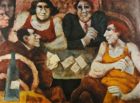 Remo Squillantini (1920 - 1996) GIOCATORI DI CARTE litografia, cm 50x70; es....