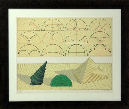 Lucio Del Pezzo, Geometrie, anni Novanta, litografia su carta, cm 63x49,...