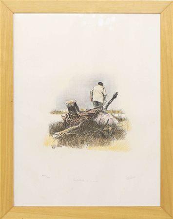 Giovanni Cappelli, Senza titolo, 1988, litografia colorata a mano, cm 60x45,...