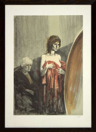 Alberto Sughi, Senza titolo, anni Settanta, litografia su carta, cm 69x49,...