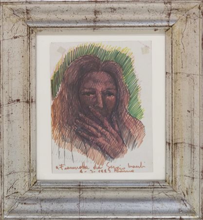 Sergio Vacchi, Fiammetta, 1983, tecnica mista su carta, cm 29x21, autentica a...