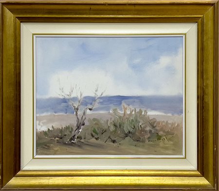 Aldo Amaduzzi, Spiaggia, anni Settanta, olio su tela, cm 40x50