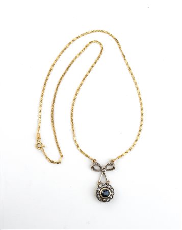 Girocollo con pendente in oro, argento e zaffiri e diamanti catena in oro...