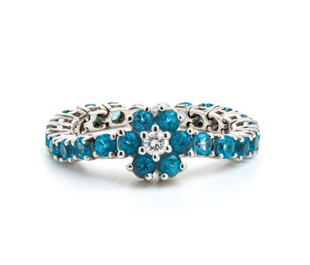 Veretta semi-rigida in oro con acquemarine e diamante in oro bianco 18k,...