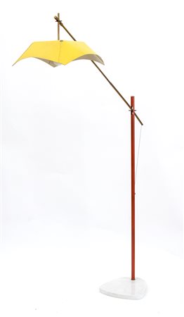 Lampada da terra in metallo laccato, marmo e ottone.    Angelo Lelli