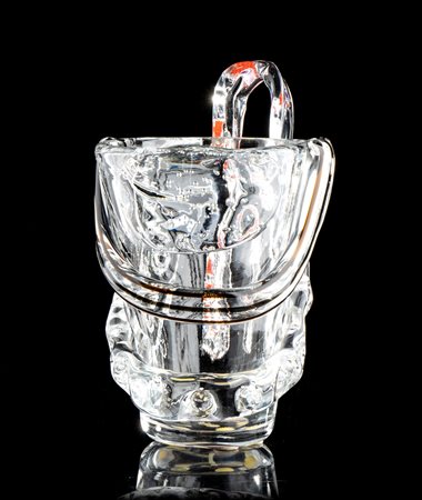 Grande vaso in vetro soffiato di Murano e murrine al manico   