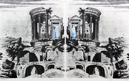 PAOLINI GIULIO Genova 1940 "Rovine romane" 52x84 incisione rielaborata al...