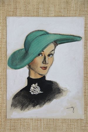 GOLIA (Eugenio Colmo) Torino 1885 - 1967 "Il cappello verde" 1947 28x21...