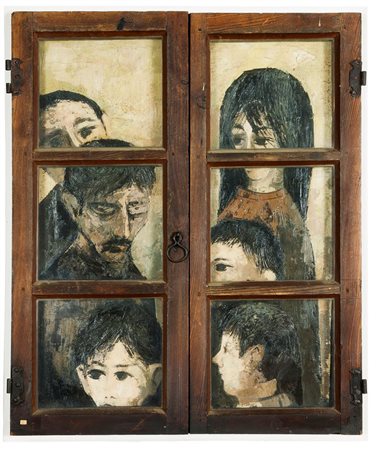 AIME TINO Cuneo 1931 "Gente alla finestra" 81x67 olio su tavola con finestra...