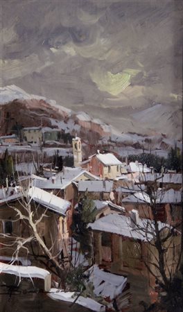 BONANOMI ARTURO Calolziocorte (LC) 1920 "Borgo montano" 40x25 olio su...