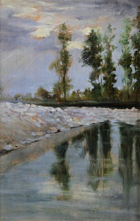 DALBESIO ADOLFO Torino 1857 - 1914 Orbassano "Paesaggio" anni '890 24x15 olio...