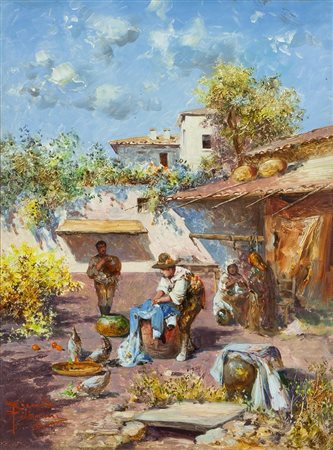 PELLEGRINI RICCARDO Milano 1863 - 1934 Crescenzano (MI) "Cortile a Siviglia"...