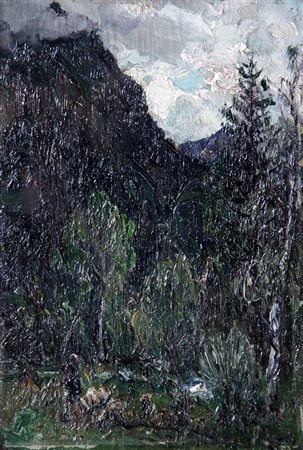 DEPETRIS GIOVANNI Torino 1890 - 1940 "Paesaggio montano con figure" 34x23...