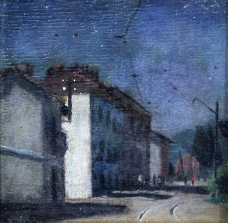 MAGGI CESARE Roma 1881 - 1961 Torino "Case a Brusasco" 10x11 olio su...