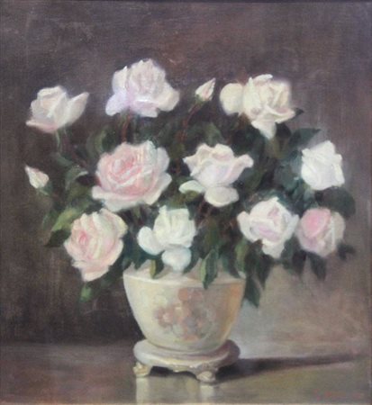 MUSSO CARLO Balangero (TO) 1907 - 1968 "Rose tea" 1938 51x46 olio su tela...