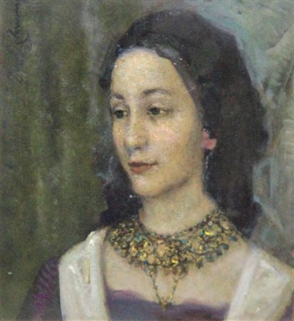ZOLLA VENANZIO GB 1880 - 1961 Torino "Ritratto di dama con collana" 38x35,2...