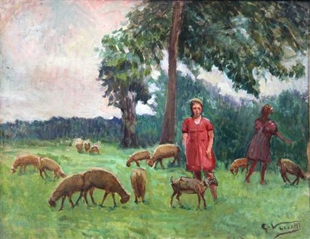 VERCELLI GIULIO ROMANO Marcorengo (TO) 1871 - 1951 Torino "Pastorella" 33x43...